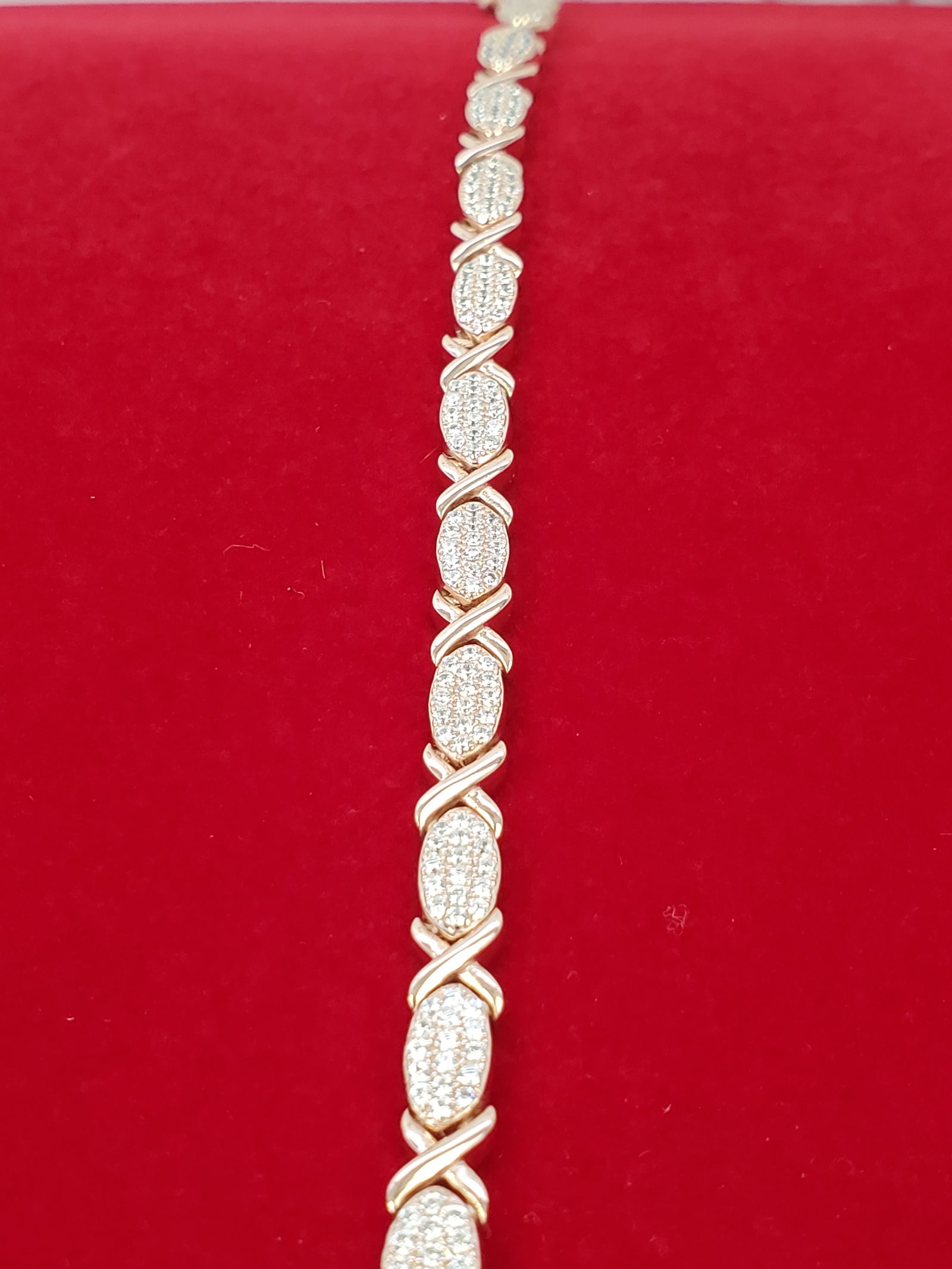 925 Sterling Silver Rose Gold X & O Cz Tennis Bracelet