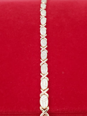 925 Sterling Silver Rose Gold X & O Cz Tennis Bracelet 7.25"