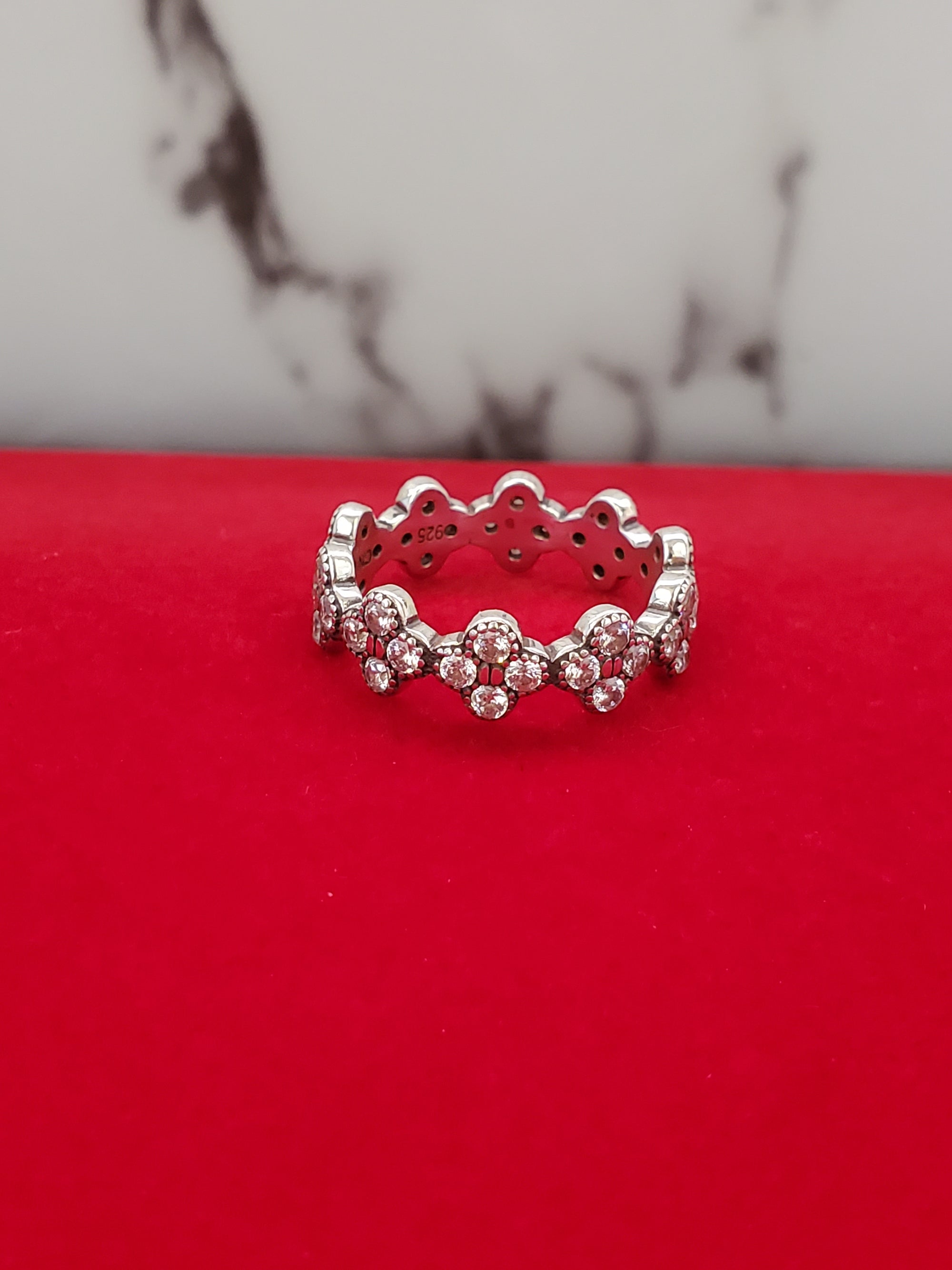 925 Sterling Silver Adjustable Cz Band Ring