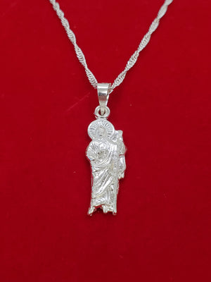 925 Sterling Silver Saint Jude Pendant Charm with Singapore Chain (Made in Italy)