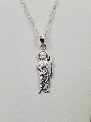 925 Sterling Silver Saint Jude Pendant Charm with Singapore Chain (Made in Italy)