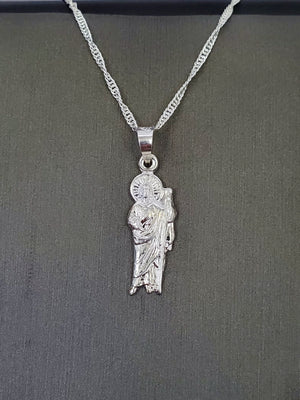 925 Sterling Silver Saint Jude Pendant Charm with Singapore Chain (Made in Italy)