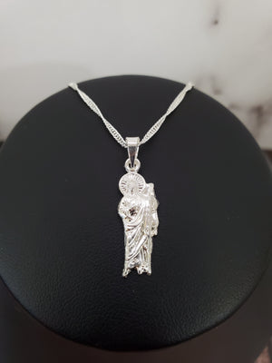 925 Sterling Silver Saint Jude Pendant Charm with Singapore Chain (Made in Italy)
