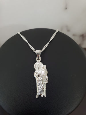 925 Sterling Silver Saint Jude Pendant Charm with Singapore Chain (Made in Italy)