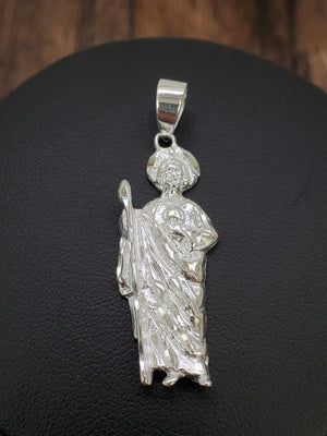 925 Sterling Silver Saint Jude Pendant Charm with Singapore Chain (Made in Italy)