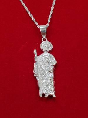 925 Sterling Silver Saint Jude Pendant Charm with Singapore Chain (Made in Italy)