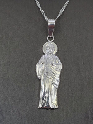 925 Sterling Silver Saint Jude Pendant Charm with Singapore Chain (Made in Italy)