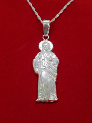 925 Sterling Silver Saint Jude Pendant Charm with Singapore Chain (Made in Italy)