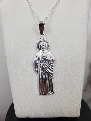 925 Sterling Silver Saint Jude Pendant Charm with Singapore Chain (Made in Italy)