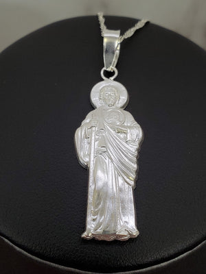 925 Sterling Silver Saint Jude Pendant Charm with Singapore Chain (Made in Italy)