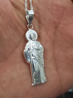 925 Sterling Silver Saint Jude Pendant Charm with Singapore Chain (Made in Italy)