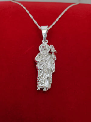 925 Sterling Silver Saint Jude Pendant Charm with Singapore Chain (Made in Italy)