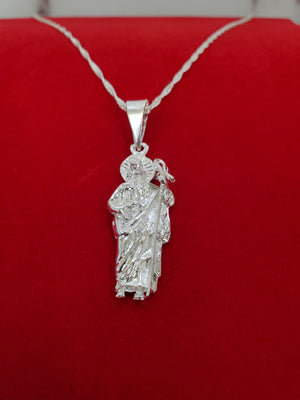 925 Sterling Silver Saint Jude Pendant Charm with Singapore Chain (Made in Italy)