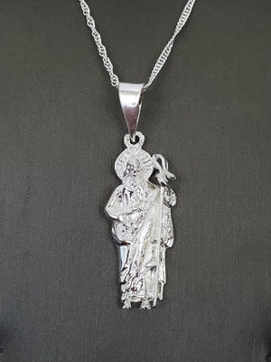 925 Sterling Silver Saint Jude Pendant Charm with Singapore Chain (Made in Italy)