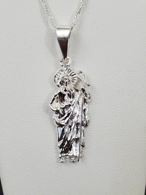 925 Sterling Silver Saint Jude Pendant Charm with Singapore Chain (Made in Italy)