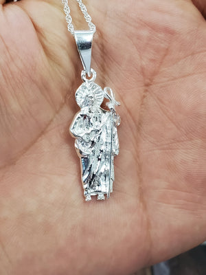 925 Sterling Silver Saint Jude Pendant Charm with Singapore Chain (Made in Italy)