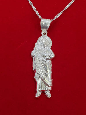 925 Sterling Silver Saint Jude Pendant Charm with Singapore Chain (Made in Italy)