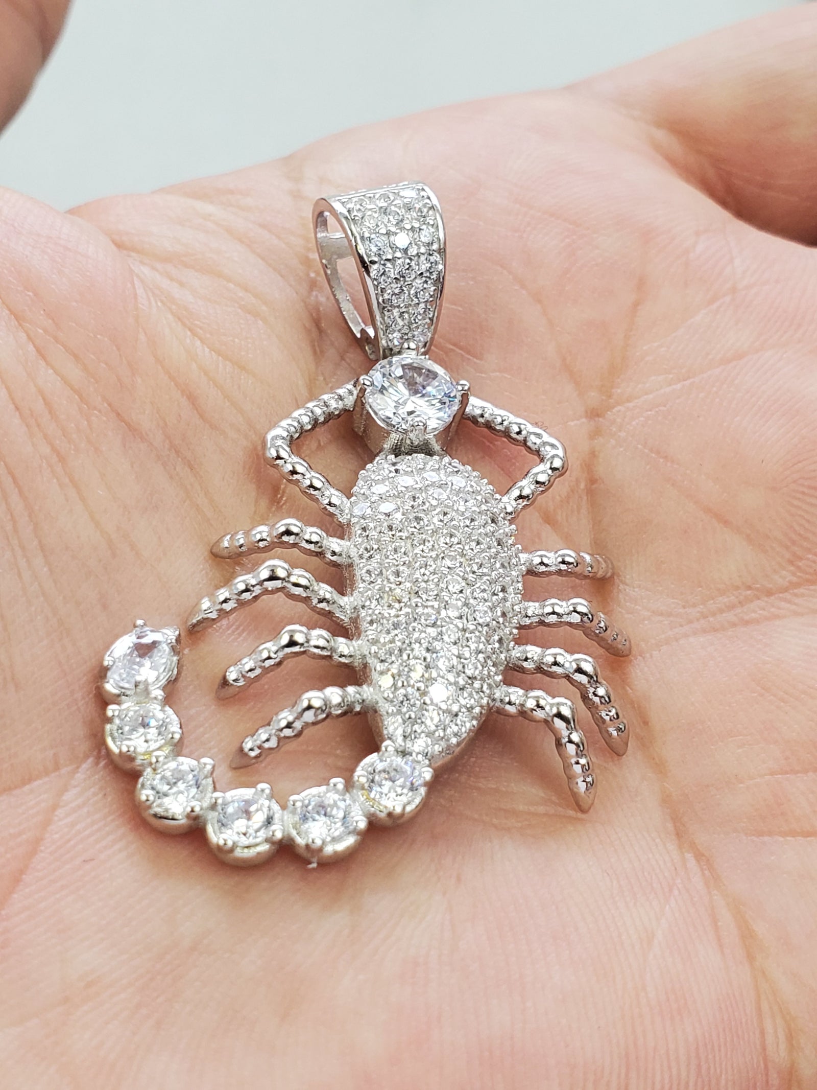 925 Sterling Silver Scorpion Charm/Pendant with Box Chain 18"