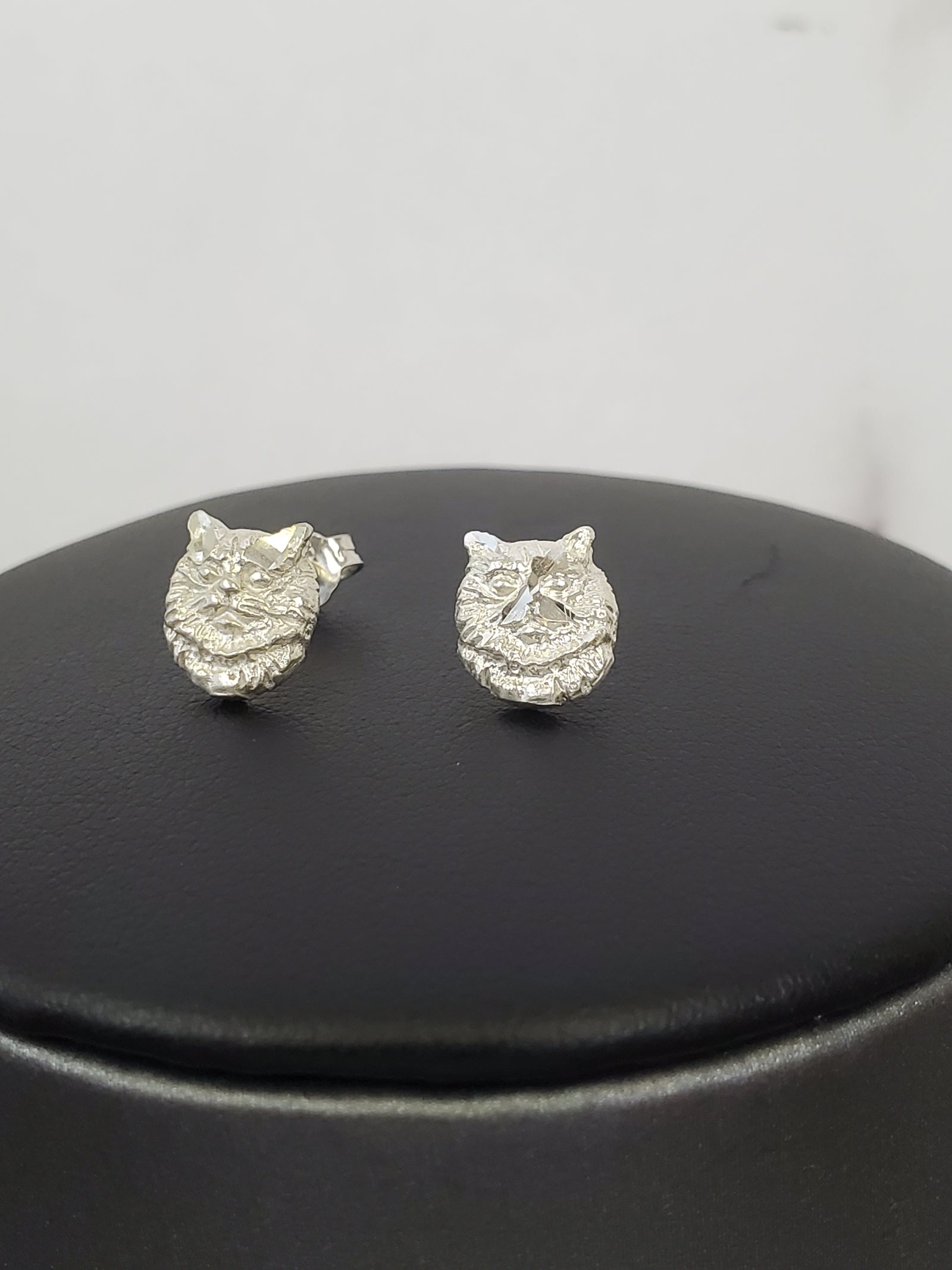 925 Sterling Silver Cat Face Earrings for Kids