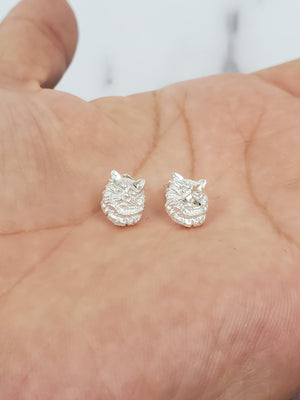 925 Sterling Silver Cat Face Earrings for Kids