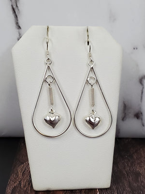 925 Sterling Silver Hanging Heart Dangle Earring for Womens