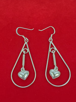 925 Sterling Silver Hanging Heart Dangle Earring for Womens