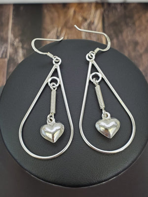 925 Sterling Silver Hanging Heart Dangle Earring for Womens