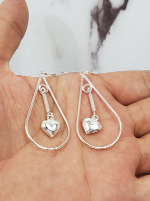 925 Sterling Silver Hanging Heart Dangle Earring for Womens