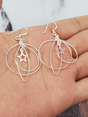 925 Sterling Silver Dangle Star Earring for Womens