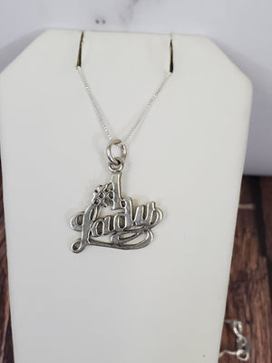 925 Sterling Silver 1 Lady Pendant Charm with Box Chain (Made in Italy)