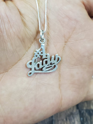925 Sterling Silver 1 Lady Pendant Charm with Box Chain (Made in Italy)