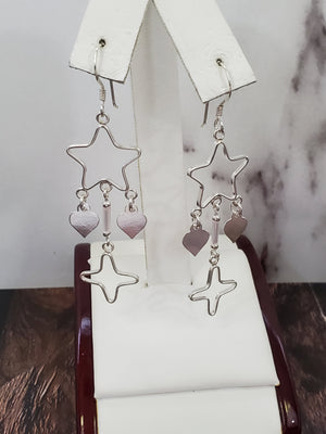 925 Solid Sterling Silver Star Heart Earrings