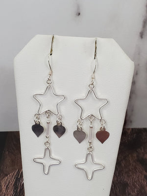 925 Solid Sterling Silver Star Heart Earrings