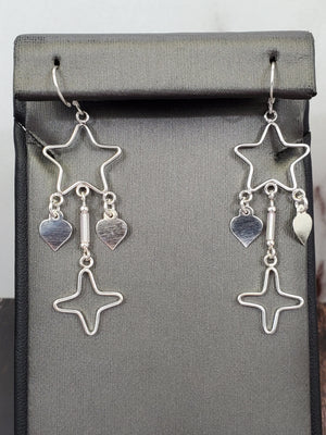 925 Solid Sterling Silver Star Heart Earrings