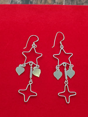925 Solid Sterling Silver Star Heart Earrings