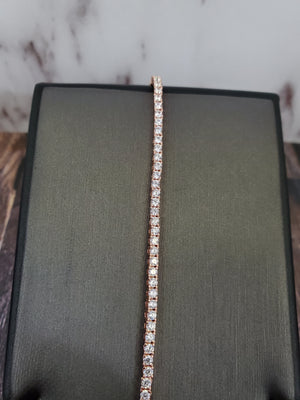 925 Sterling Silver Rose Gold Two Tone Round Clear Cz Tennis Bracelet 7.5"