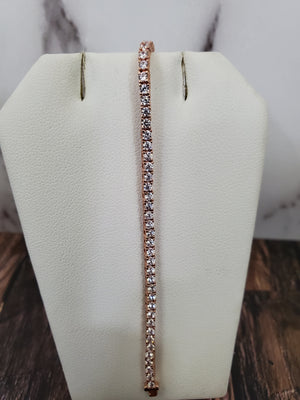 925 Sterling Silver Rose Gold Two Tone Round Clear Cz Tennis Bracelet 7.5"