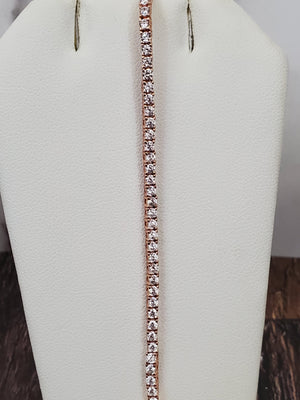 925 Sterling Silver Rose Gold Two Tone Round Clear Cz Tennis Bracelet 7.5"