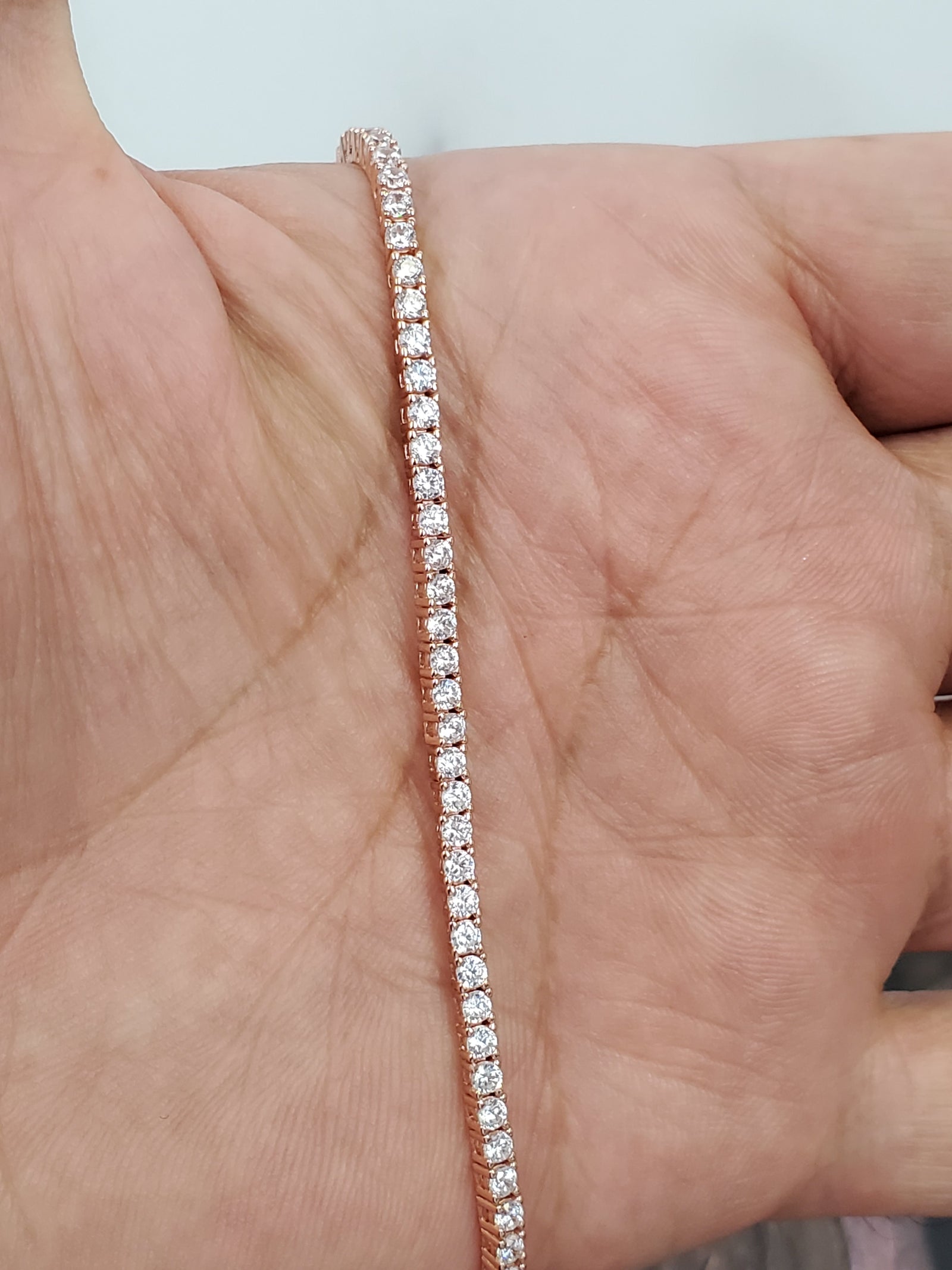 925 Sterling Silver Rose Gold 2mm Round Clear CZ Tennis Bracelet