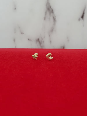 10K Solid Yellow Gold Star Moon Earrings for Girls womens