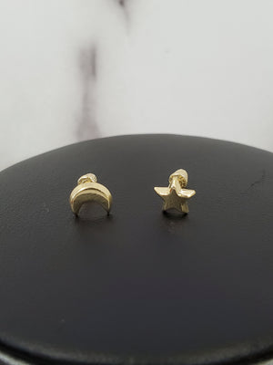 10K Solid Yellow Gold Star Moon Earrings for Girls womens