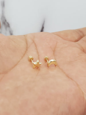 10K Solid Yellow Gold Star Moon Earrings for Girls womens