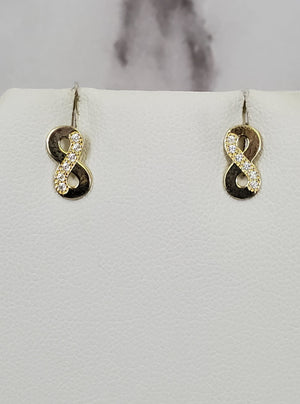 10K Solid Yellow Gold Infinity Cz Earrings for Girls womens
