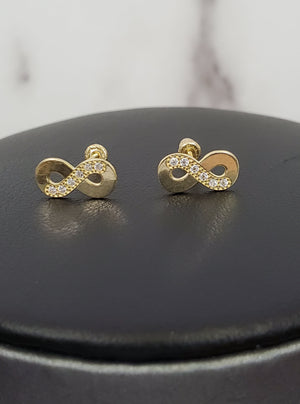 10K Solid Yellow Gold Infinity Cz Earrings for Girls womens