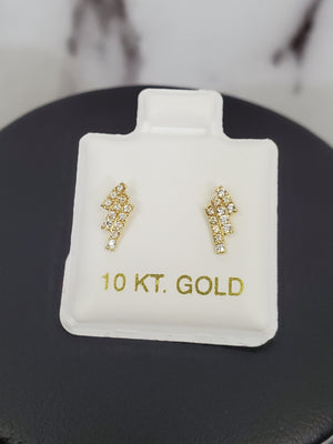 10K Solid Yellow Gold Cz Lightning Bolt Earrings for Girls womens