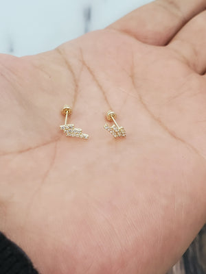 10K Solid Yellow Gold Cz Lightning Bolt Earrings for Girls womens