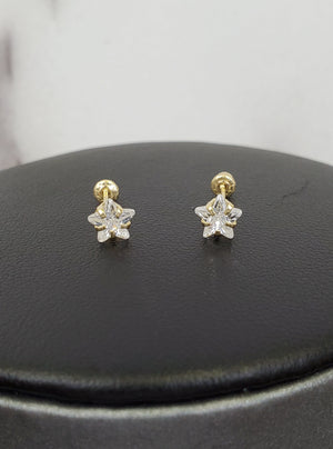 10K Solid Yellow Gold Cz Star Shape Earrings for Girls womens