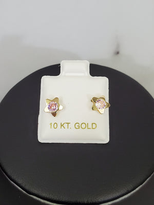 10K Solid Yellow Gold Star with Rose Gold Cz Earrings for Girls womens