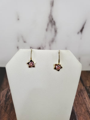 10K Solid Yellow Gold Star with Rose Gold Cz Earrings for Girls womens