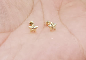 10K Solid Yellow Gold Star Earrings for Girls womens